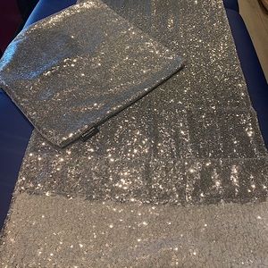SILVER Sequin Curtain Set with Matching Pillow Case